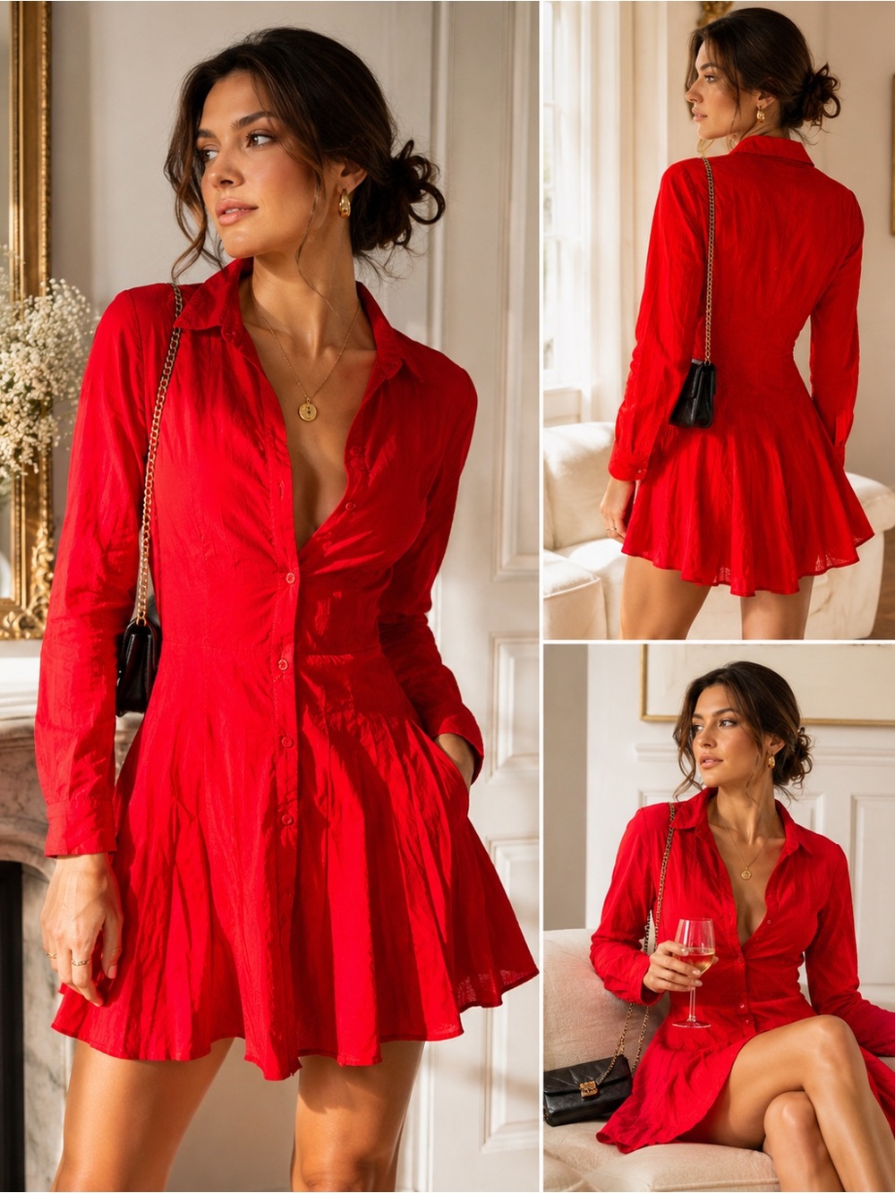 Aakasha Red Asymmetrical Shirt Dress Tunic Small Avant Garde Minimalist
